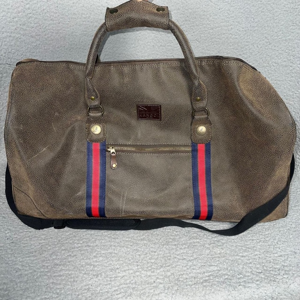 VTG Kangol Duffle Bag Brown Faux Leather Weekender Carry On Crossbody Travel Gym